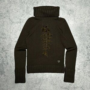 Moschino Jeans Wool Brown Fish Turtleneck Sweater IT 40 - fits more like a US 2